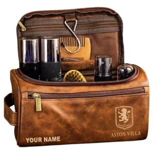 Aston Villa Leather Toiletry Bag, All Over Print Leather Toiletry Bag Aston Villa - Yellow Brown  DEPL5405092059