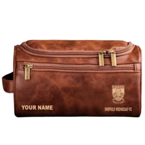 Sheffield Wednesday Leather Toiletry Bag, All Over Print Leather Toiletry Bag Sheffield Wednesday - Red Brown DEPL5405092066