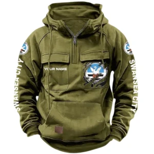 Swansea City Hoodie  Tactical Quarter Zip, All Over Print Hoodie Swansea City EPL17042625366 - Army Green