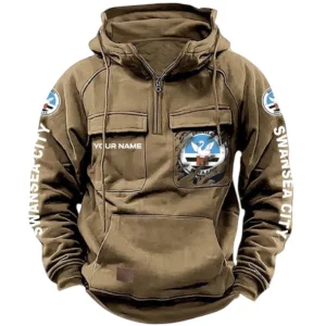 Swansea City Hoodie  Tactical Quarter Zip, All Over Print Hoodie Swansea City EPL17042625366 - Khaki