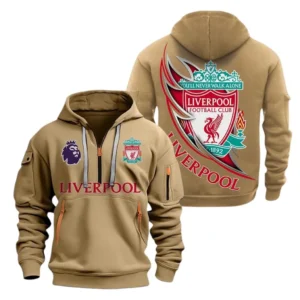 Liverpool Hoodie Half Zip, All Over Print Hoodie For Liverpool Fans EPL27042525111 - Khaki