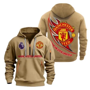 Manchester United Hoodie Half Zip, All Over Print Hoodie For Manchester United Fans EPL27042525113 - Khaki