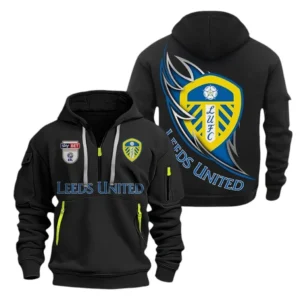 Leeds United Hoodie Half Zip, All Over Print Hoodie For Leeds United Fans EPL27042525114 - Black