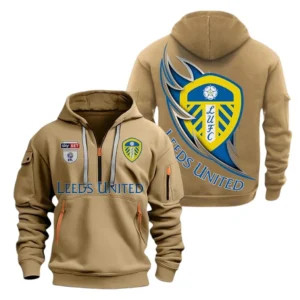 Leeds United Hoodie Half Zip, All Over Print Hoodie For Leeds United Fans EPL27042525114 - Khaki