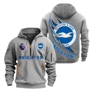 Brighton Hoodie Half Zip, All Over Print Hoodie For Brighton Fans EPL27042525117 - Gray