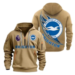 Brighton Hoodie Half Zip, All Over Print Hoodie For Brighton Fans EPL27042525117 - Khaki