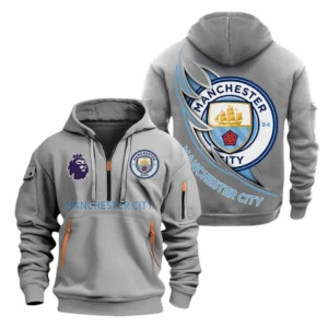 Manchester City Hoodie Half Zip, All Over Print Hoodie For Manchester City Fans EPL27042525119 - Gray