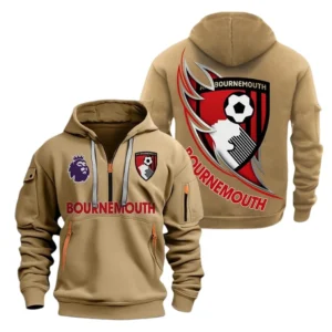 AFC Bournemouth Hoodie Half Zip, All Over Print Hoodie For AFC Bournemouth Fans EPL27042525121 - Khaki