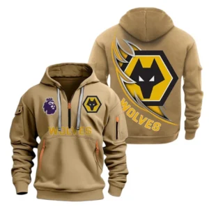 Wolverhampton Wanderers Hoodie Half Zip, All Over Print Hoodie For Wolverhampton Wanderers Fans EPL27042525124 - Khaki