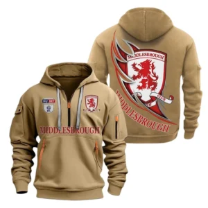 Middlesbrough Hoodie Half Zip, All Over Print Hoodie For Middlesbrough Fans EPL27042525126 - Khaki