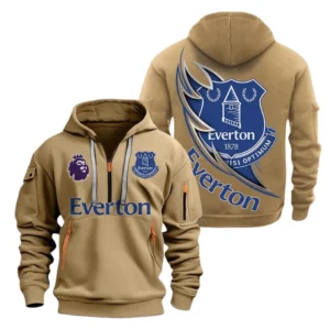 Everton Hoodie Half Zip, All Over Print Hoodie For Everton Fans EPL27042525128 - Khaki