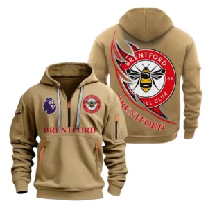 Brentford Hoodie Half Zip, All Over Print Hoodie For Brentford Fans EPL27042525132 - Khaki