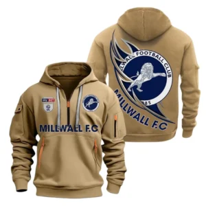 Millwall Hoodie Half Zip, All Over Print Hoodie For Millwall Fans EPL27042525134 - Khaki