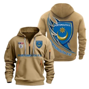 Portsmouth Hoodie Half Zip, All Over Print Hoodie For Portsmouth Fans EPL27042525136 - Khaki