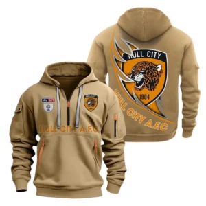 Hull City Hoodie Half Zip, All Over Print Hoodie For Hull City Fans EPL27042525140 - Khaki
