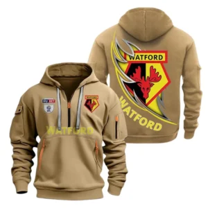 Watford Hoodie Half Zip, All Over Print Hoodie For Watford Fans EPL27042525141 - Khaki