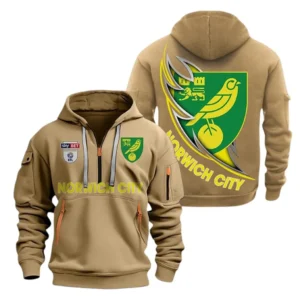 Norwich City Hoodie Half Zip, All Over Print Hoodie For Norwich City Fans EPL27042525142 - Khaki