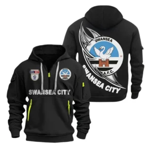 Swansea City Hoodie Half Zip, All Over Print Hoodie For Swansea City Fans EPL27042525143 - Black
