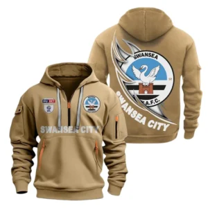 Swansea City Hoodie Half Zip, All Over Print Hoodie For Swansea City Fans EPL27042525143 - Khaki