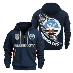 Swansea City Hoodie Half Zip, All Over Print Hoodie For Swansea City Fans EPL27042525143 - Navy