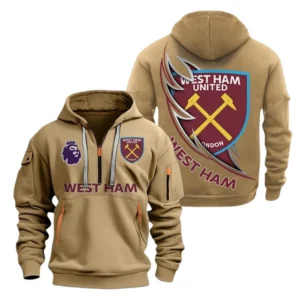 West Ham United Hoodie Half Zip, All Over Print Hoodie For West Ham United Fans EPL27042525146 - Khaki
