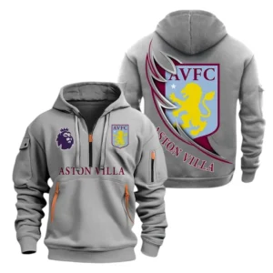 Aston Villa Hoodie Half Zip, All Over Print Hoodie For Aston Villa Fans EPL27042525147 - Gray