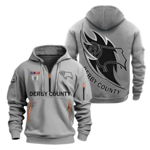 Derby County Hoodie Half Zip, All Over Print Hoodie For Derby County Fans EPL27042525153 - Gray