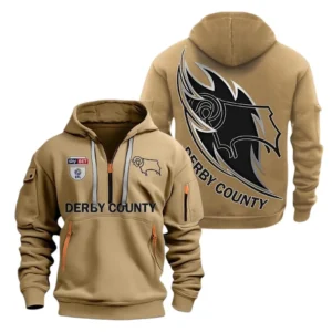 Derby County Hoodie Half Zip, All Over Print Hoodie For Derby County Fans EPL27042525153 - Khaki