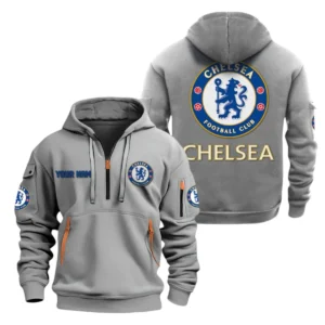 Chelsea Hoodie Half Zip, All Over Print Hoodie For Chelsea Fans EPL28042525888 - Gray