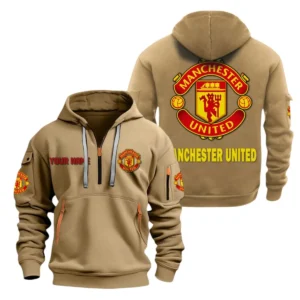 Manchester United Hoodie Half Zip, All Over Print Hoodie For Manchester United Fans EPL28042525889 - Khaki