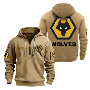 Wolverhampton Wanderers Hoodie Half Zip, All Over Print Hoodie For Wolverhampton Wanderers Fans EPL28042525890 - Khaki