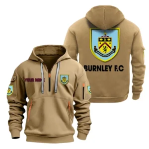 Burnley Hoodie Half Zip, All Over Print Hoodie For Burnley Fans EPL28042525896 - Khaki