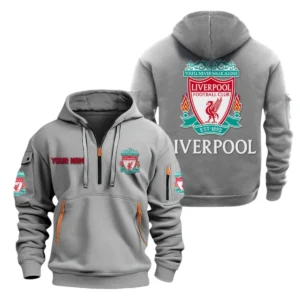 Liverpool Hoodie Half Zip, All Over Print Hoodie For Liverpool Fans EPL28042525898 - Gray