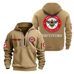 Brentford Hoodie Half Zip, All Over Print Hoodie For Brentford Fans EPL28042525899 - Khaki