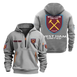 West Ham United Hoodie Half Zip, All Over Print Hoodie For West Ham United Fans EPL28042525900 - Gray