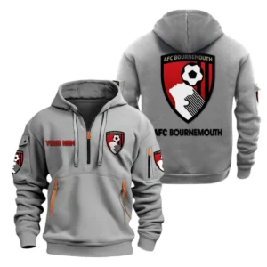 Bournemouth Hoodie Half Zip, All Over Print Hoodie For Bournemouth Fans EPL28042525901 - Gray