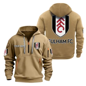 Fulham Hoodie Half Zip, All Over Print Hoodie For Fulham Fans EPL28042525903 - Khaki