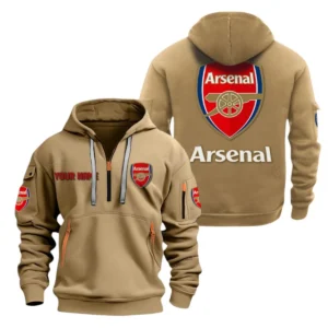 Arsenal Hoodie Half Zip, All Over Print Hoodie For Arsenal Fans EPL28042525904 - Khaki