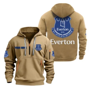 Everton Hoodie Half Zip, All Over Print Hoodie For Everton Fans EPL28042525905 - Khaki