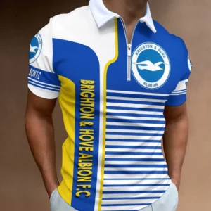 Brighton & Hove Albion Zip Polo Shirt, All Over Print Shirt For Brighton & Hove Albion Fans EPL33050225125