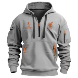 Liverpool Hoodie Half Zip Premier League Champions 2025 EPL40050825896 - Gray