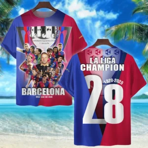 Barcelona T-Shirt La Liga Champion 2025 Gifts For Fan Barcelona HVN1007LALIGA05142025TS3D