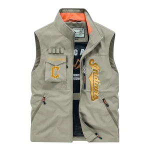Cleveland Indians Outdoor Sleeveless Vest, All Over Print Outdoor Sleeveless Vest Cleveland Indians DMBL1136192480 - Khaki