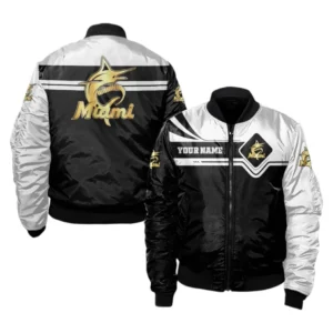 Miami Marlins Bomber Jacket, All Over Print Zipper Bomber Jacket Miami Marlins DMLB1066112037