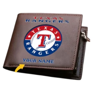 Texas Rangers Horizontal Leather Wallet, All Over Print Zipper Horizontal Leather Wallet Texas Rangers - Brown DMLB1076112028