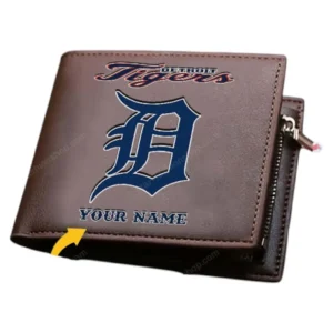 Detroit Tigers Horizontal Leather Wallet, All Over Print Zipper Horizontal Leather Wallet Detroit Tigers - Brown DMLB1076112036