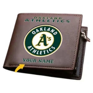 Oakland Athletics Horizontal Leather Wallet, All Over Print Zipper Horizontal Leather Wallet Oakland Athletics - Brown DMLB1076112037