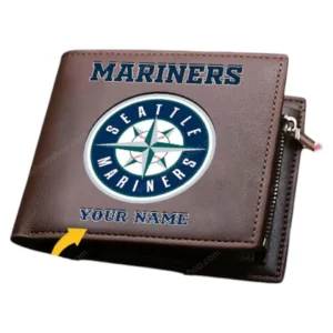 Seattle Mariners Horizontal Leather Wallet, All Over Print Zipper Horizontal Leather Wallet Seattle Mariners - Brown DMLB1076112038