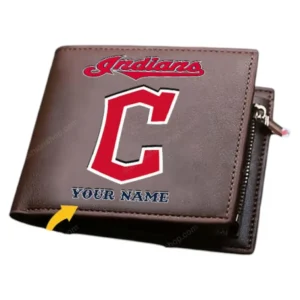 Cleveland Indians Horizontal Leather Wallet, All Over Print Zipper Horizontal Leather Wallet Cleveland Indians - Brown DMLB1076112040