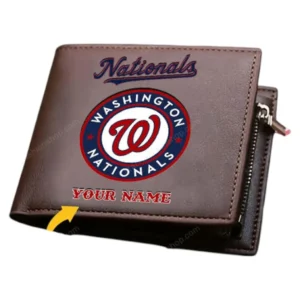 Washington Nationals Horizontal Leather Wallet, All Over Print Zipper Horizontal Leather Wallet Washington Nationals - Brown DMLB1076112041